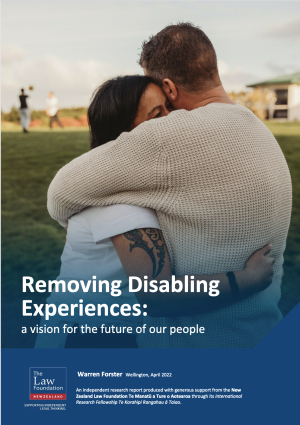 Cover Image for 'Removing Disabling Experiences' Report - background image is a kiwi couple embracing
